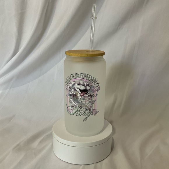 Other - 16 Ounce Handmade Frosted Glass Can Cup w/Lid & Straw, Neverending Story